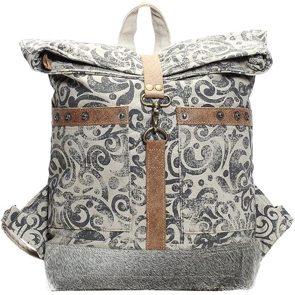 MYRA BAG Old Howard Lg Backpack Sustainable Recycled Natural Materials Handmade Amazon.com | Myra Bag Classy Leather & Upcycled Canvas  main image 2