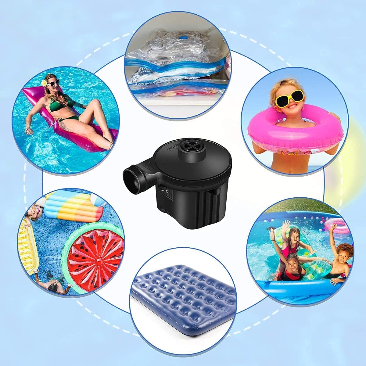 Electric Air Pump, High Power Quick-Fill Air Mattress Inflator Deflator Pump with 3 Nozzles for Inflatable Cushions, Air Mattress Beds, Swimming Ring, Inflatable Pool Float, 110-220 Volt, Black: Home & Kitchen