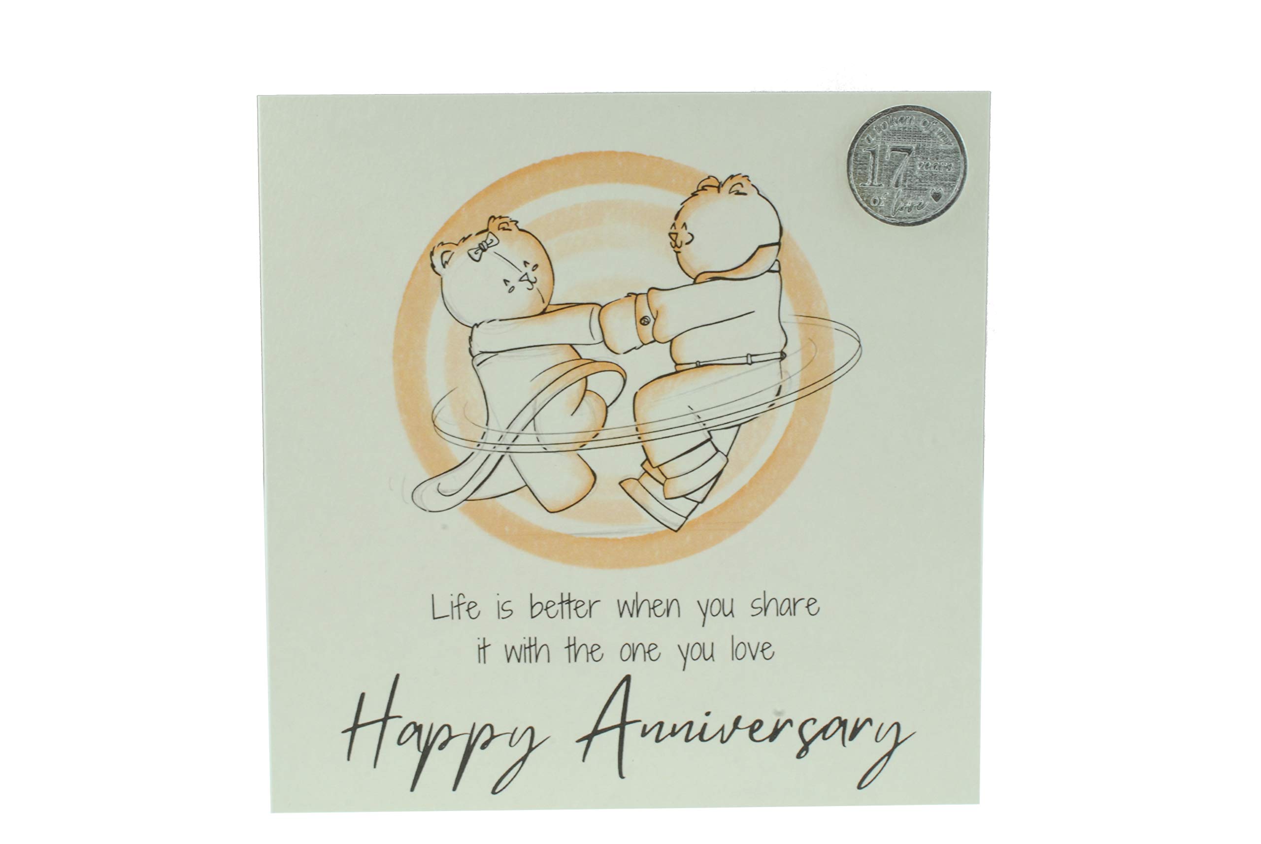 Cute 17th Wedding Anniversary Card, Dancing Bears – Free Metal 17th Anniversary Love Token Gift (gc-annidancing17)