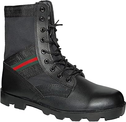 red and black combat boots