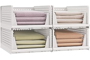 SONGMICS Foldable Closet Storage, Stackable Closet Organizer, Set of 4 Drawer Organizer for Clothes, HomeOrganization, Office