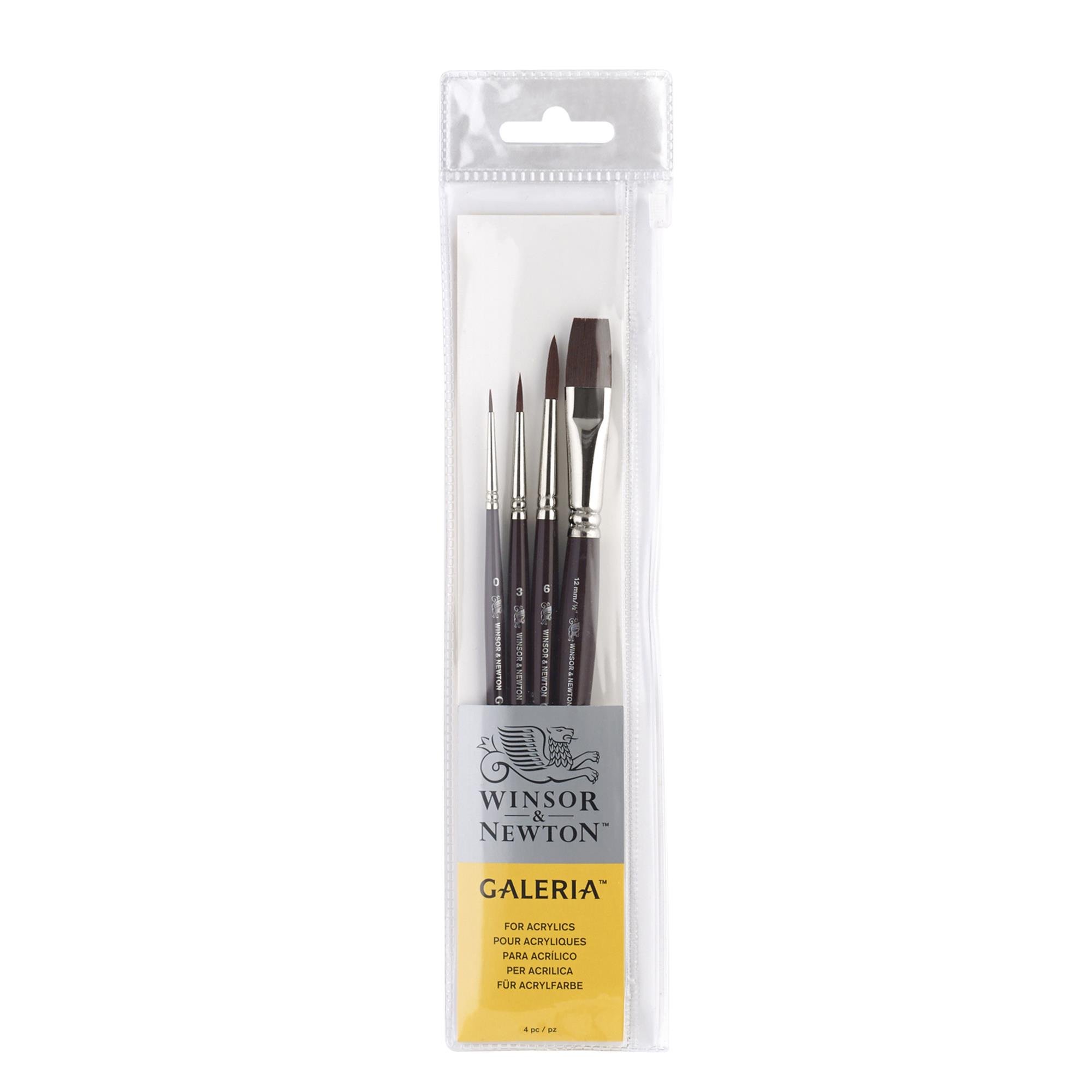 Winsor & Newton, Galeria Acrylic Brush, Short Handle, Pack of 4