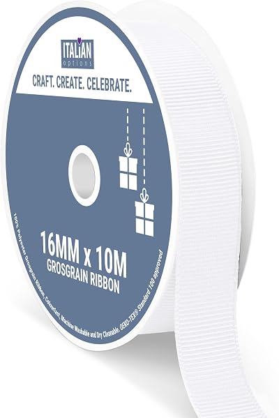 Italian Options Grosgrain Ribbon 16mm White Roll 10m for Bows Gift Crafting