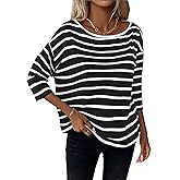 SOFIA'S CHOICE Women's Striped Shirt Loose Fit 3/4 Sleeve T Shirts Summer Casual Tee Top