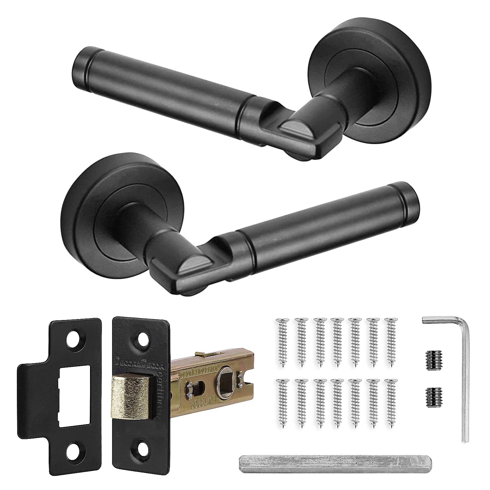 Decoranddecor Enigma Round Door Handles – Aluminium Matt Black Internal Handle Sets with Fire-Rated Tubular Mortice Latch – Sleek Design for Wooden Doors