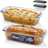 HOTEC 2-Pack Large 7.6 Cups/1800 ML/1.9 Qt Glass Loaf Pan | High Borosilicate Glass, Microwave &amp;Oven Safe, Bread Pans Bakeware,Lasagna, Potatoes, Airtight Lid