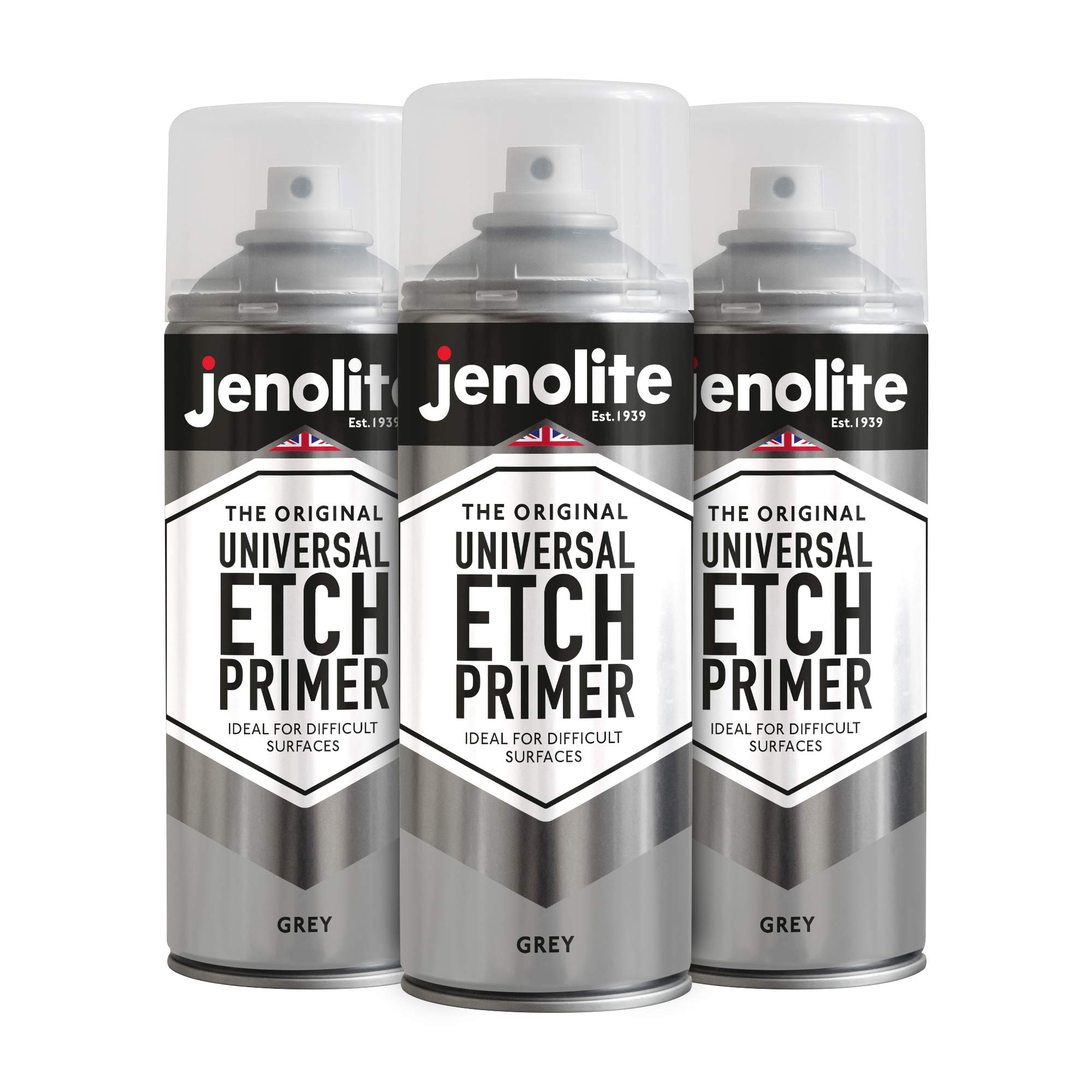 JENOLITE Universal Etch Primer Spray Paint | GREY | High Performance Acid Etch Primer For Difficult Surfaces Including Aluminium, Galvanised Steel, Stainless Steel & Most Metal Surfaces | 3 x 400ml