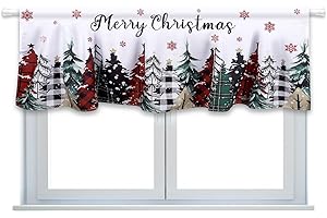lasuroa Christmas Window Valance, 54x18 Inch Christmas Tree Snowflake Curtains Valance with Rod Pocket Winter Colorful Doorway Decoration for Kitchen Bathroom Living Room Bedroom