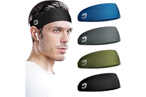 VINSGUIR Headbands for Men (4 Pack)- Sweat Band, Sports Mens Headband, Workout Accessories, Sweat Wicking Head Band Sweatbands for Running Gym Training Tennis Basketball Football, Unisex Hairband