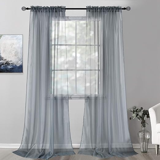 Amazon Com Keqiaosuocai 95 Inch Grey Sheer Window Curtains For