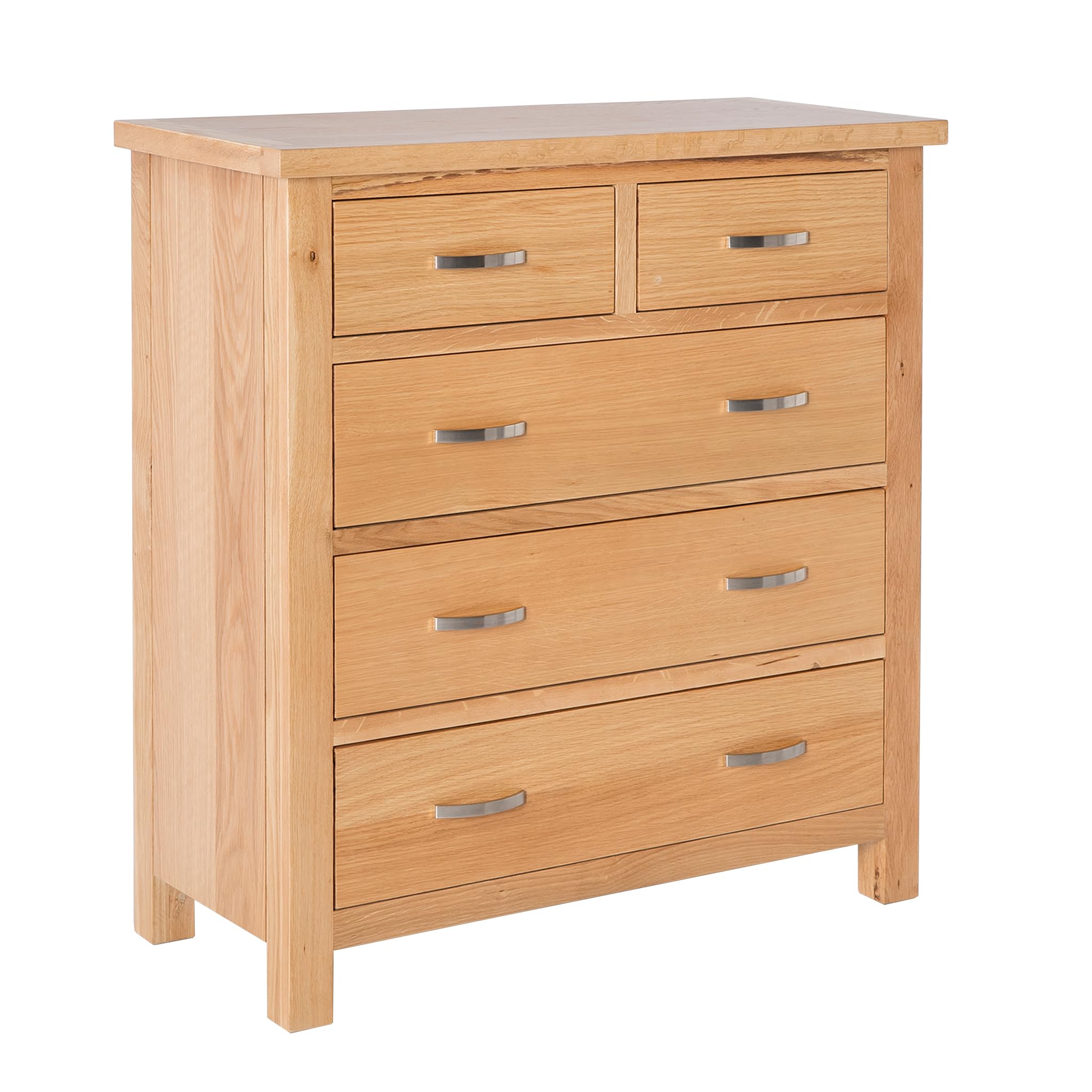 RoselandFurniture London Oak 2 over 3 Chest of Drawers | Contemporary Solid Wood 5 Drawer Storage Chest for Bedroom, Fully Assembled, 90 x 85 x 38 cm