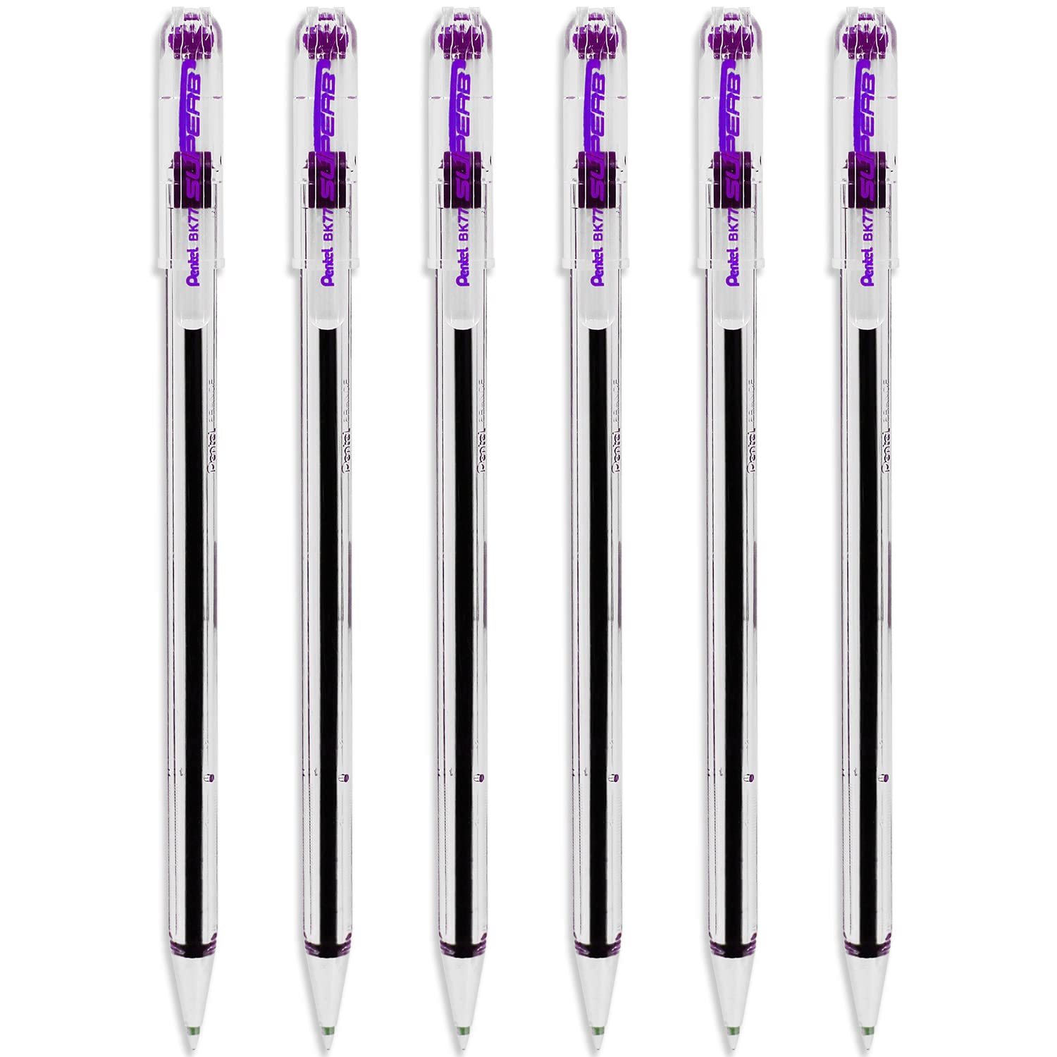 Pentel Superb Ballpoint Pen Ball Point Pens 0.7mm Nib Tip 0.25mm Line Width Fine Line Refillable Ink BK77 - Pack Of 6 - Violet