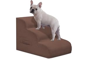 Yiruka Dog Steps for Small Dogs, 3-Step Dog Ramp and Stairs for High Beds and Sofa, Non-Slip Pet Stairs for Small Dogs and Cats, Removable and Easy to Clean Pet Stairs, Coffee
