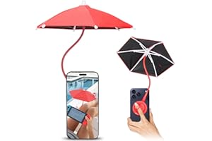KIORAFOTO UPF 45+ Magnetic Phone Umbrella,Phone Umbrella for Sun with Black Anti-UV Coating,Upgrade UV Protection Cellphone Sunshade for iPhone 17/Air/16/15/14/Android/iPad/Kindle Outdoor Tanning Anti-Heating - RED