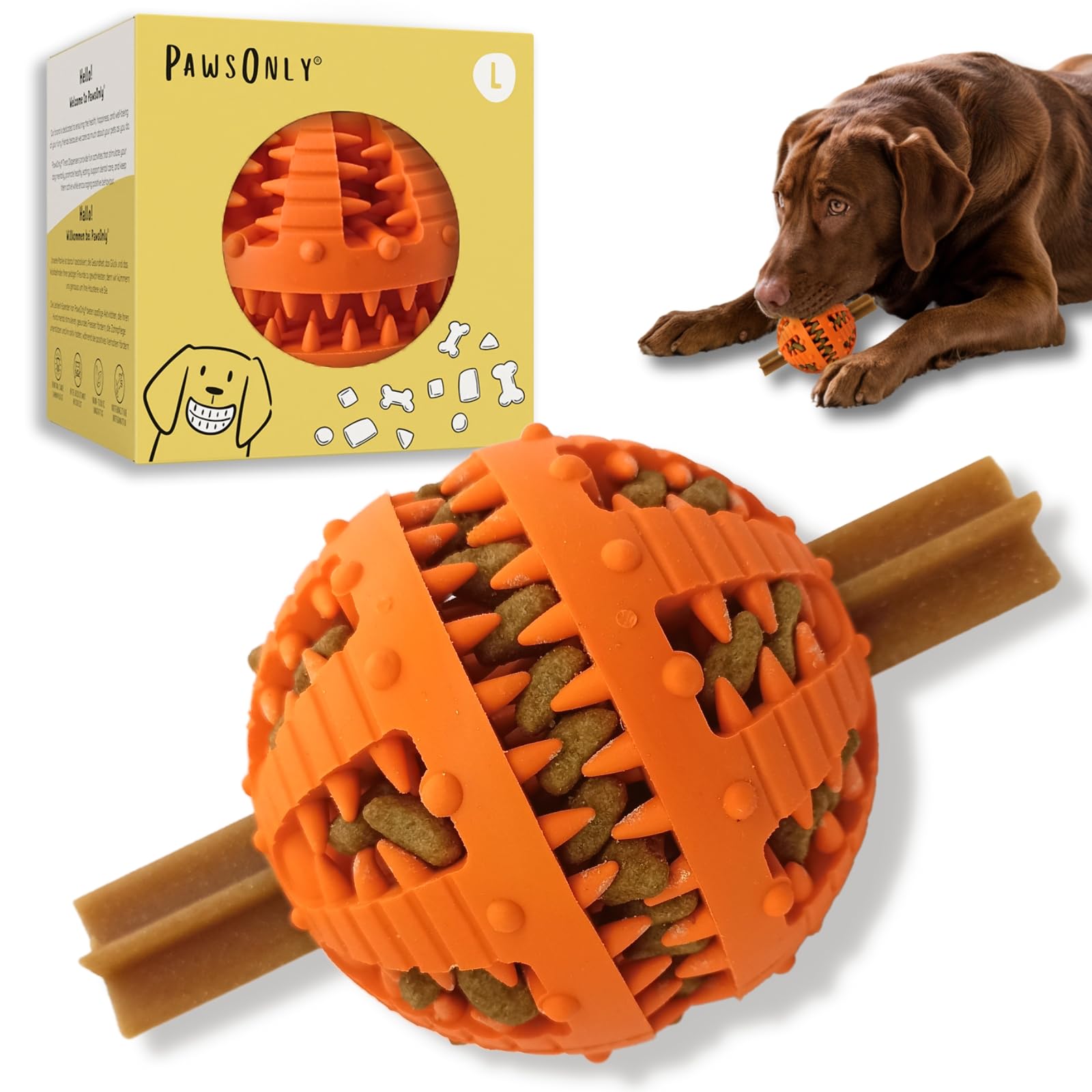 PawsOnly | Interactive Dog Treat Toy for Boredom & Enrichment | Mental Stimulation & Anxiety Relief | Puzzle Feeder | Puppy Brain Training & Entertainment | Keep Them Busy (Large, ORANGE)