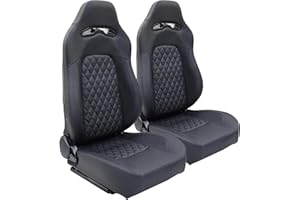 WIILAYOK 2 Pack Racing Seats, PVC Leather Universal Bucket Seats Pair with Dual Lock Sliders, Front-Back Adjustable - Automotive Race Seats Pair for Cars, Trucks, Black