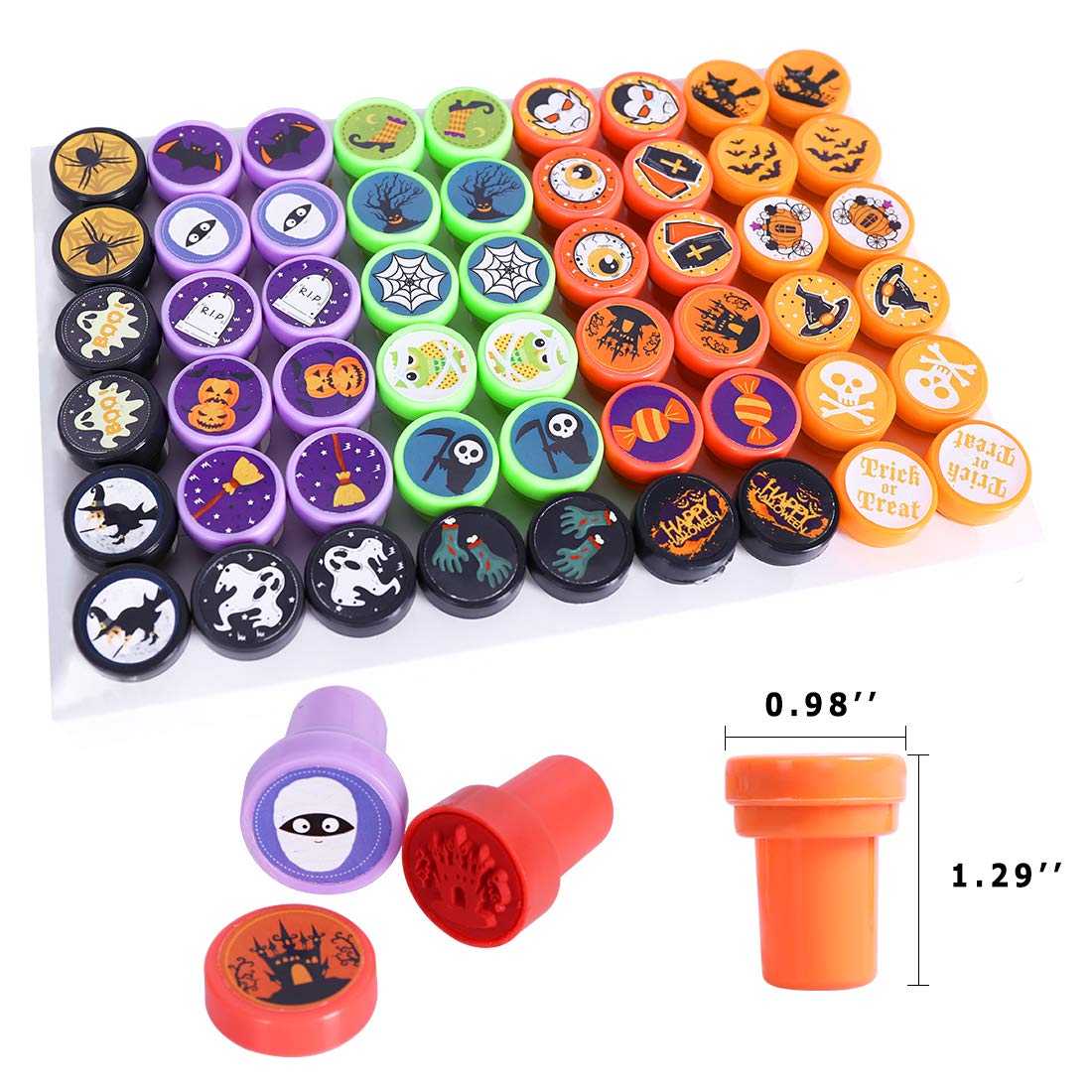 Max Fun 108Pcs Halloween Assorted Stamps ( 27 Designs, 5 Colors Trick or Treat Stamps ) for Kids Halloween Party Favors Supplies, Goodies Bags, Classroom Game Reward Prizes (Halloween Stamper)