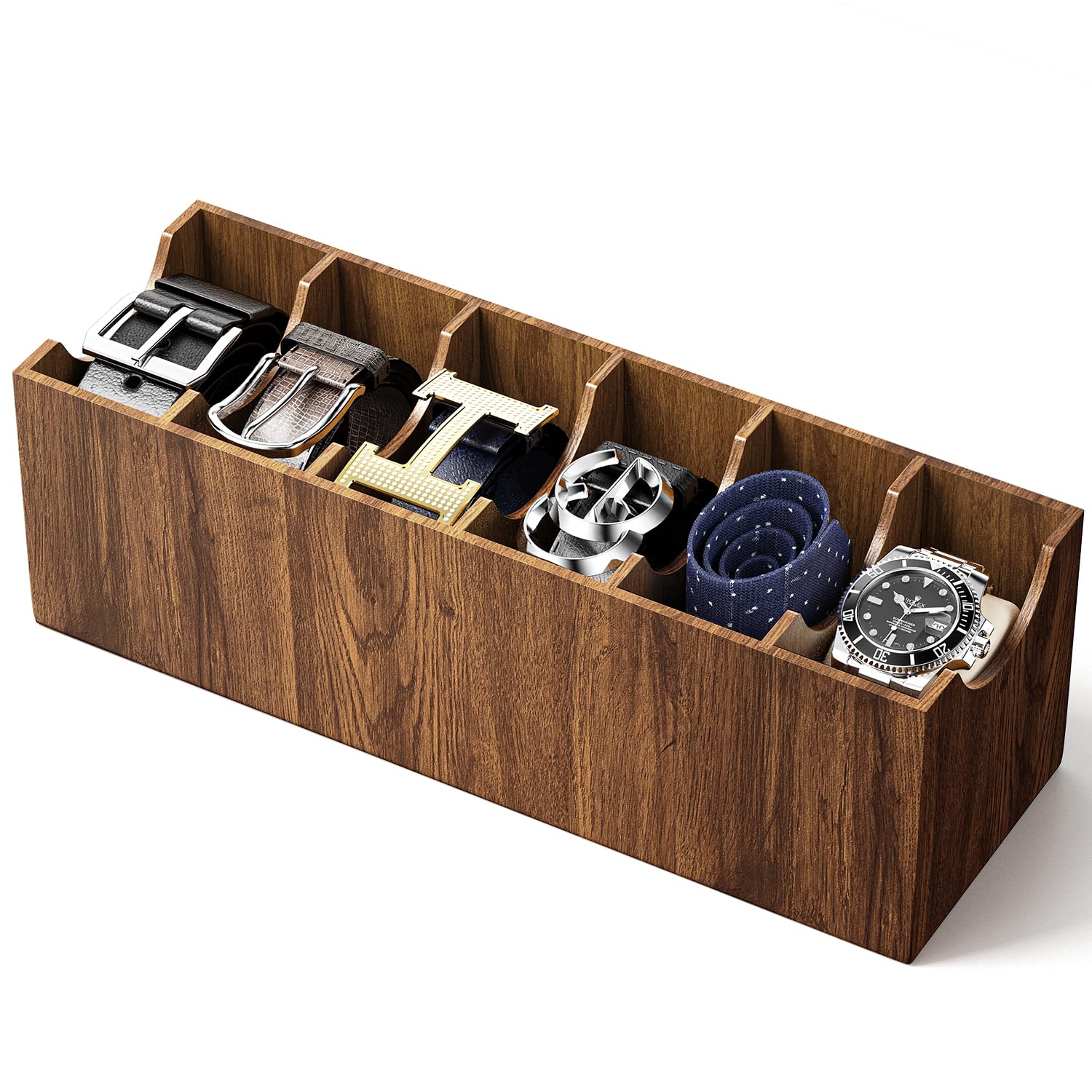 Photo 1 of BATUBEAT Belt Organizer for Closet, Belt Organizer for Drawer with 6 Compartments, Belt Storage Organizer for Men Women for Watches, Belt, Scarves, Bracelets, Jewelry, Tie Container Display Holder