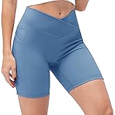 CICI FIVE Women’s High Waist Biker Shorts Seamless Cross V Workout Gym Shorts 5" Yoga Shorts with Pockets