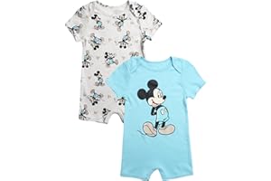 Disney Baby Boys Romper - 2 Pack Short Sleeve Baby Jumpsuit with Snap Closure - Cozy Baby Bodysuit for Boys (Newborn/Infant)