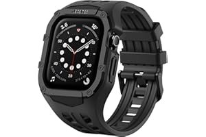 Nereides Rugged Sport band with Protective Case Compatible with Apple Watch 45mm 44mm, Shockproof Rugged Band for apple watch SE3/SE2/SE/9/8/7/6/5/4 (Black)