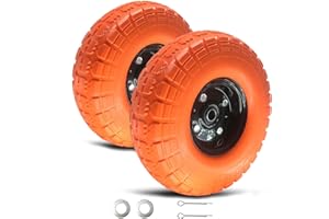 PONSYTOCN 4.10/3.50-4 tire and Wheel Flat Free,10" Solid Tire Wheel with 5/8" Bearings,2.1" Offset Hub,for Garden Carts,Dolly,Trolley,Dump Cart,Hand Truck/Wheelbarrow/Garden Wagon (2 Pack-Orange)