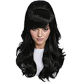 Linfairy Long Wavy Black Wig Big Bouffant Beehive Wigs for Women fits 50s 80s Costume