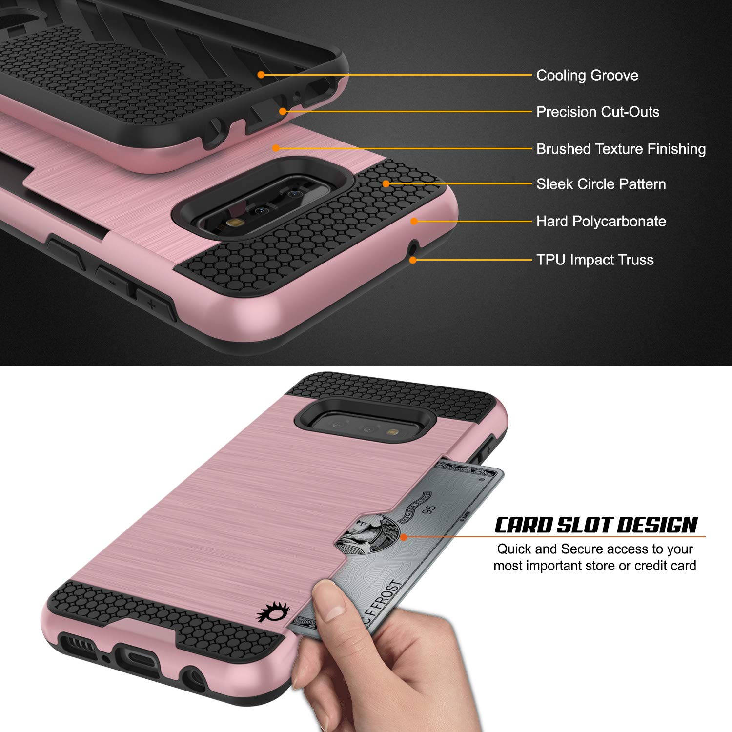 PunkCase S10e Case [Slot Series] [Slim Fit] Dual-Layer Armor Cover w/Integrated Anti-Shock System, Credit Card Slot & PUNKSHIELD Screen Protector Compatible W/Samsung Galaxy S10e [Rose Gold]