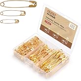 XKDOUS 150 Pack Safety Pins for Clothes 3 Universal Assorted Sizes, Gold | Small &amp; Large Safety Pin, Strong Heavy Duty Sharp Edge Pins Bulk, Fasteners for Clothing, Sewing, Crafting