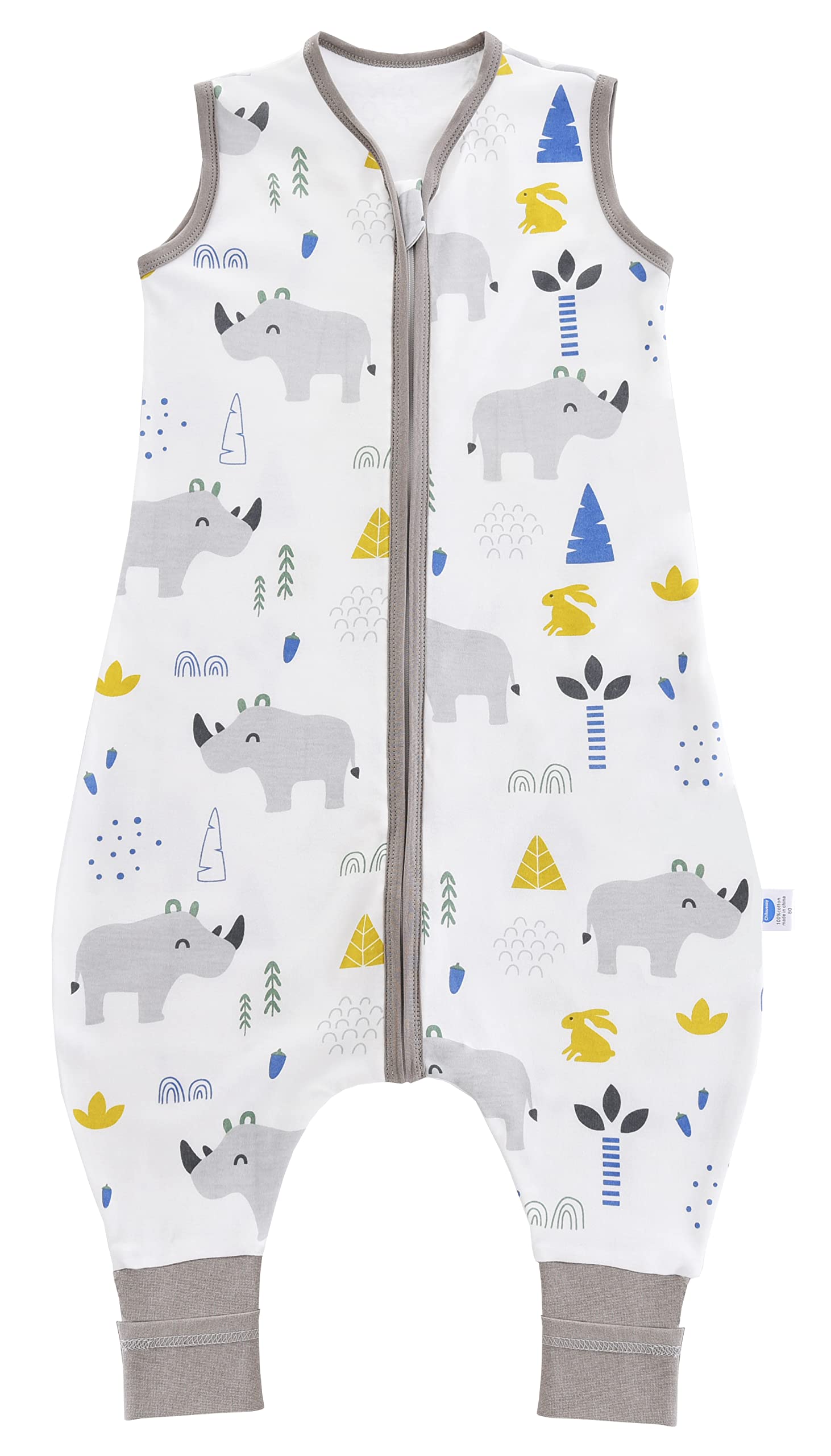 Chilseussy Baby Sleeping Bag with Feet 100% Cotton 0.5 Tog Legs for 6-18 Months, Cute Rhino, 70cm — image 1