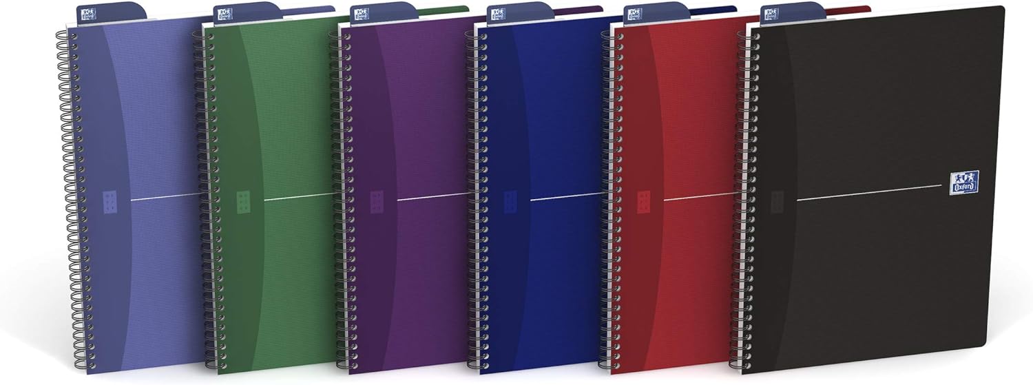 Oxford Essentials 100105331 Spiral Notebook A4 Lined 180 Pages with Bookmark Ruler Flexible Cover Writing Pad Notepad Assorted Colours Pack of 1