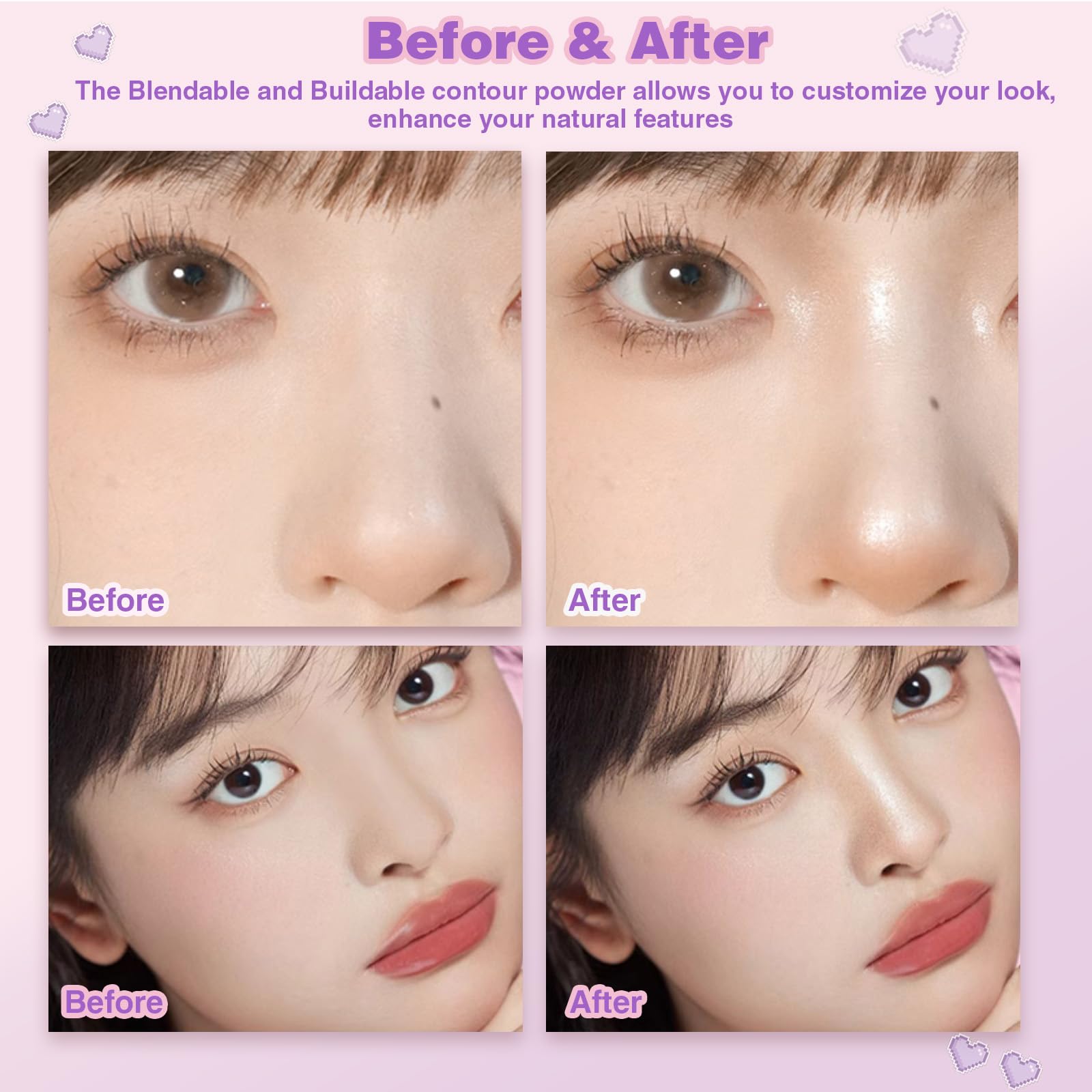 Lilyloria Face Highlighter Contour Shading Palette Sculpting Long-lasting Pressed Powder Smooth Matte Shimmer Finish Makeup for Cool Toned Skin