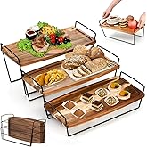 Eorbow 3 Tier Serving Tray, 16" Acacia Wood Cupcake Tower Stand, Tiered Dessert Display Platter with Handle, Decorative Charcuterie Boards for Food, Appetizer, Sandwich, Entertaining, Party
