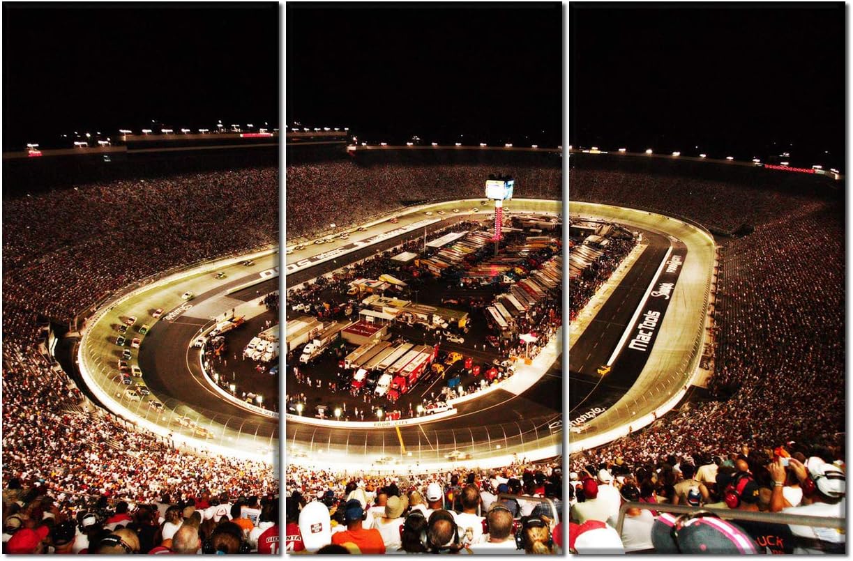 Paintings - 3 Piece Bristol Motor Speedway Painting Nascar Race Tracks Stadium Picture Prints On Canvas Sports Artwork Modern Photography Home Decor Stretched and Framed Ready to Hang, 42