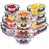 VERONES 12 Packs Glass Food Storage Containers Set, Airtight Glass Lunch Containers, Glass Meal Prep Containers with Lids,Exclusive of BPA, for Microwave, Oven, Freezer & Dishwasher Friendly,Grey