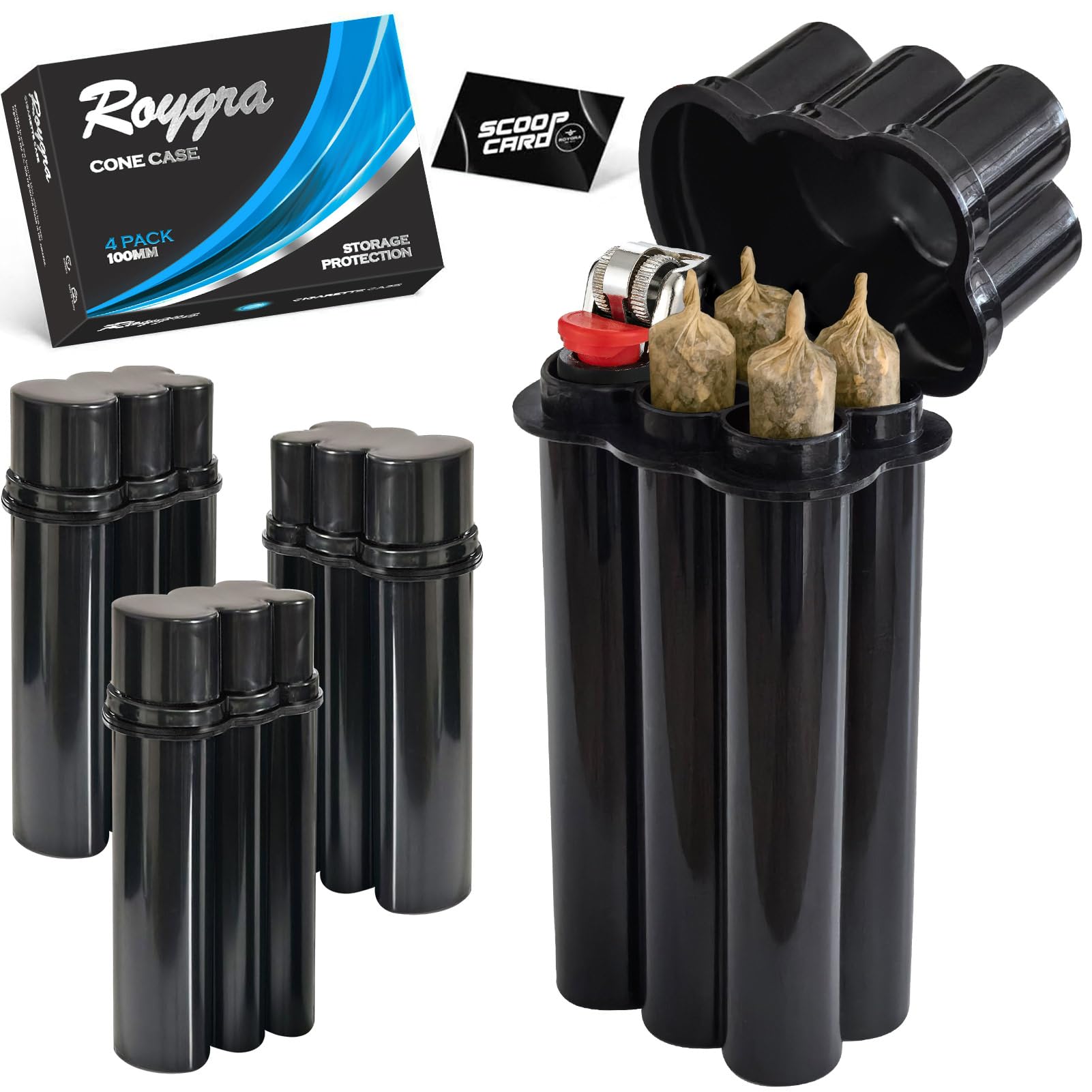 Photo 1 of (4 Pack) King Size Pre-roll Cone Holder Case, 4-Hole Cigarette Case for Regular Size with Lighter Holder, 4 or 6 Capacity Container Storage Box, Small Smoking Accessories for Pre Rolled Rolling Paper