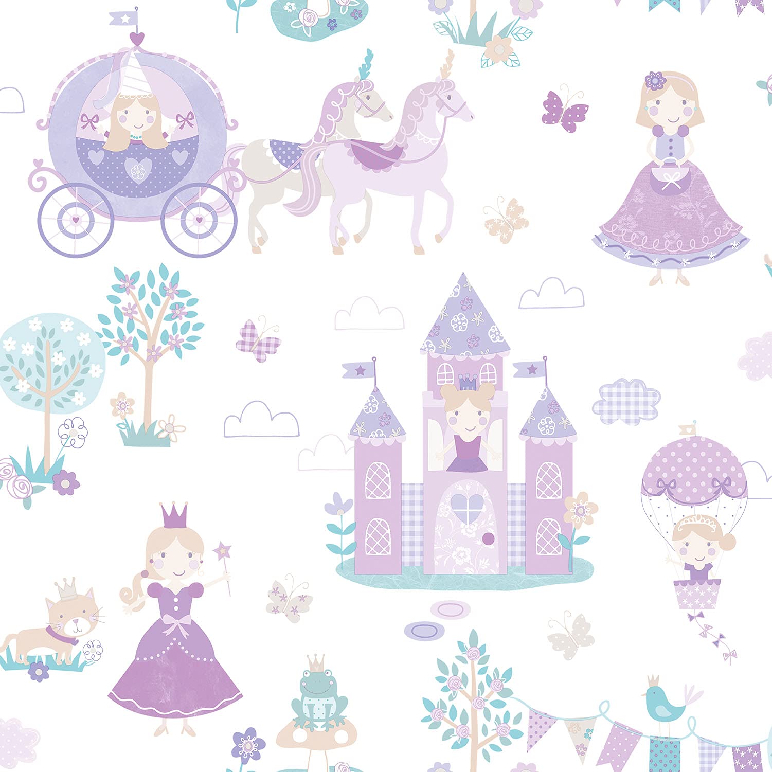 Galerie G78373 Tiny Tots 2 Fairytale Wallpaper, White/Purple, 10m x 53cm