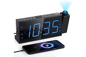 Mesqool FM Radio Projection Alarm Clock for Bedroom, Large LED Display with Dimmer, Dual Alarms, USB Charger, Sleep Timer,Clock Radio for Heavy Sleepers