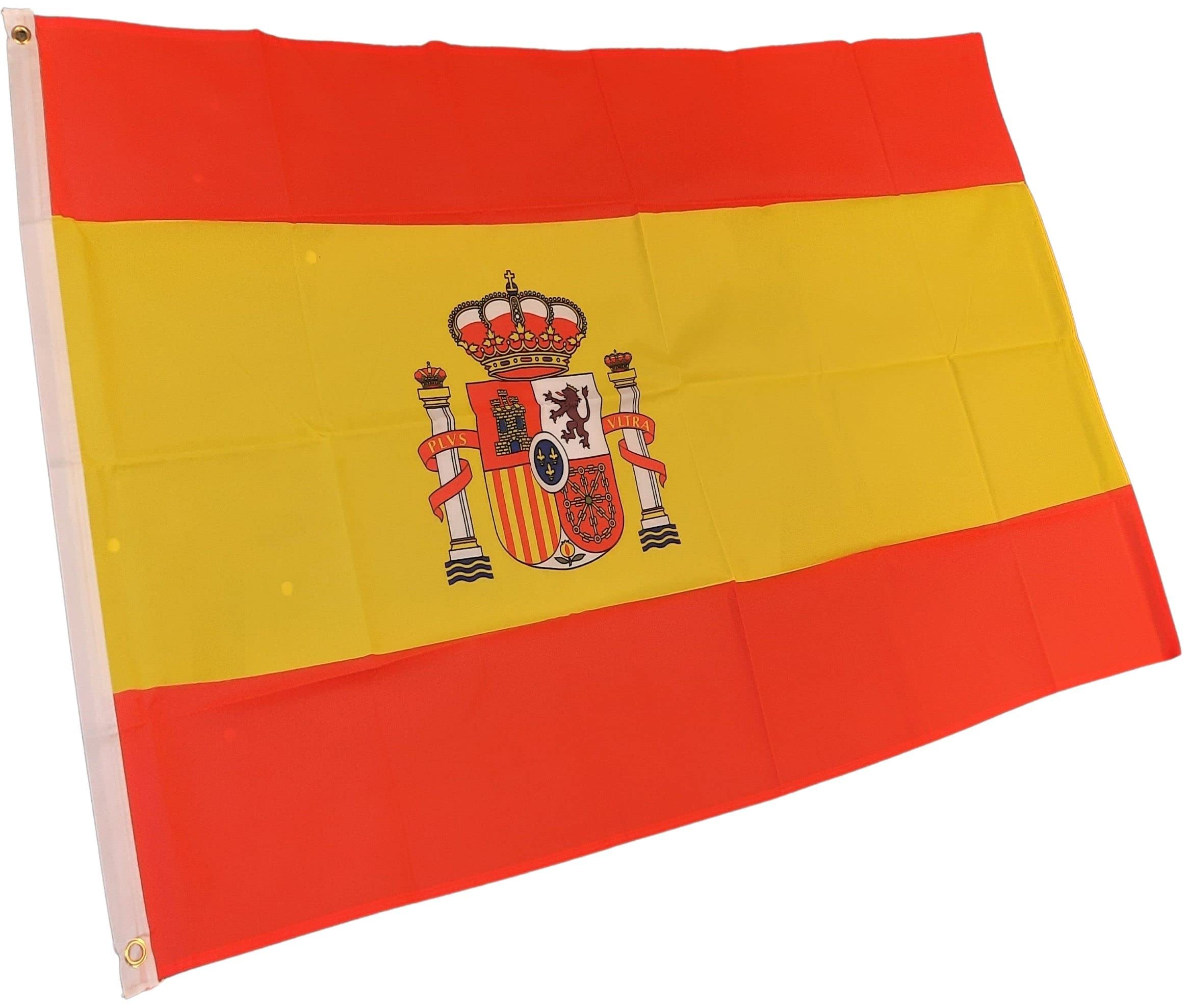 NWFlags Spain State Flag 3ft x 2ft 75d Premium Polyester Suitable For Flagpoles | Strong Polyester 3x2 foot material Spanish Crest flag with Eyelets