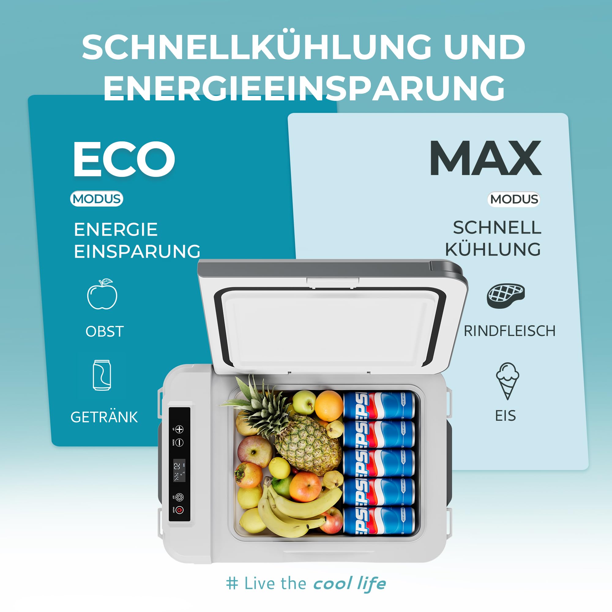 EUHOMY 10L Kompressor Kühlbox (-20℃~20℃) 12/24V DC & 230V AC Tragbarer Kompressor-Kühler mit Bluetooth APP Steuerung, 15-Min Schnellkühlung, ECO/MAX Modi, Leise <45dB, für Camping, Wohnmobil & Reisen 2