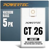 POWERTEC 496187 Self-Clean Filter Bag for Festool CT 26-5PK, Compatible with CT26, CT26 E, CTL26, CTM26 Dust Extractors (75037)