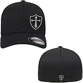 Crusader Cross Military Logo Front and Back Embroidered Fitted Hat Black Grey Navy Red Olive Royal Blue Curved or Flat Brim