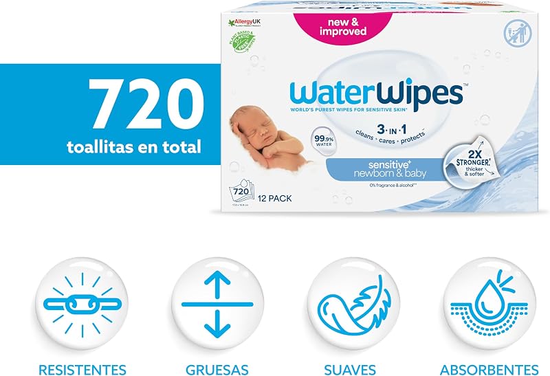 Sensitive+ Newborn & Baby Wipes, 12 Paquetes