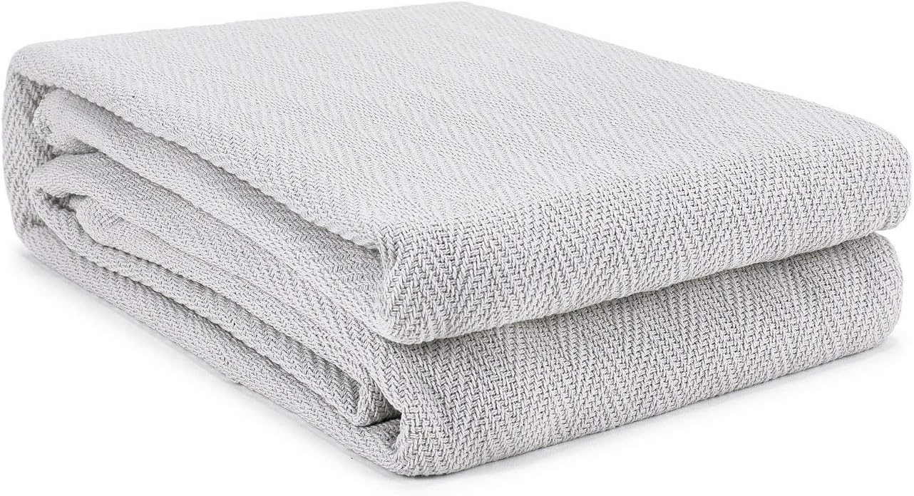 WAVERLY 100 Cotton Chevron Pattern Blanket (Grey, King