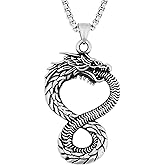 HAQUIL Dragon Necklace, Ouroboros Serpent Pendant, Dragon Jewelry Gift for Men and Women