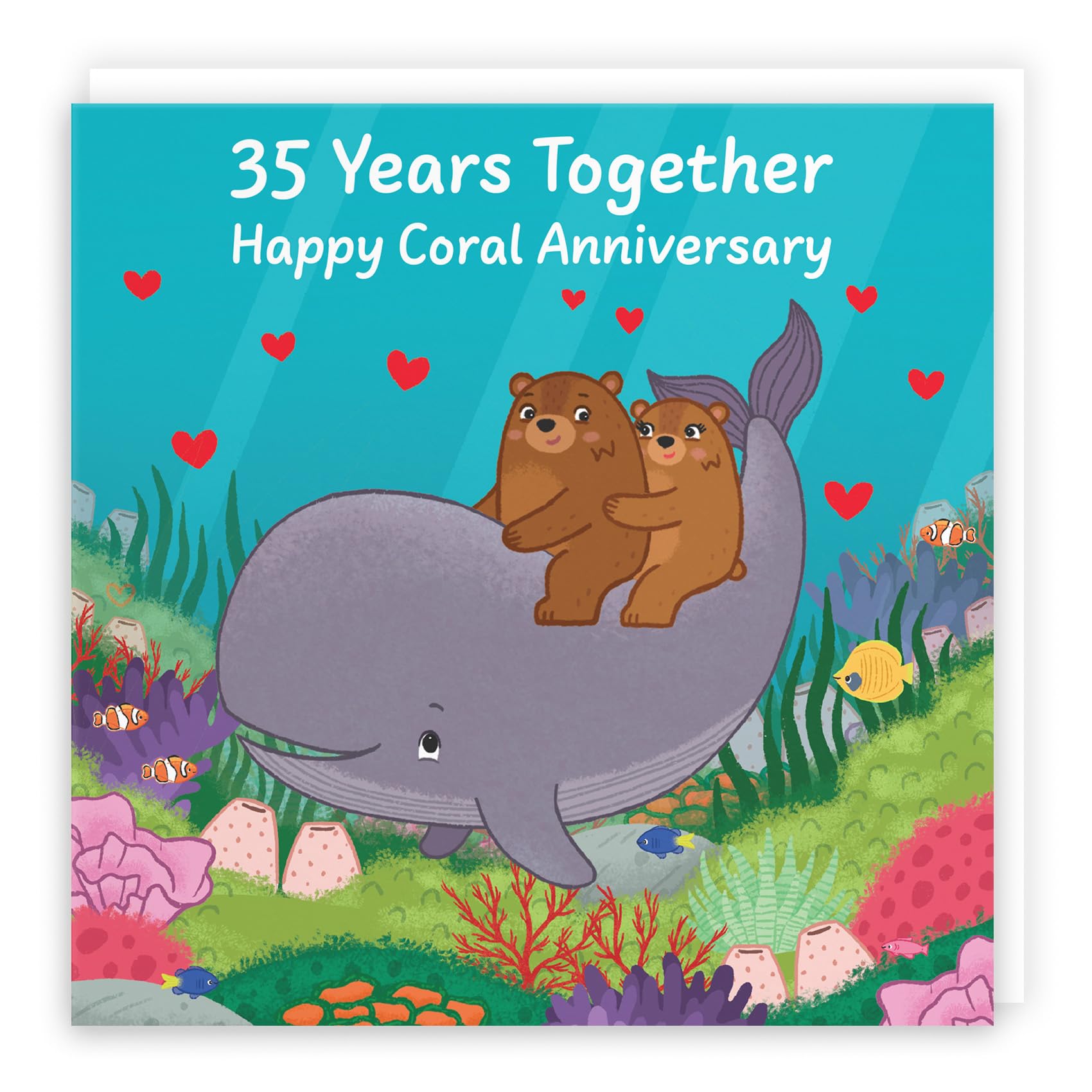 Hunts England - Cute 35th Anniversary Card - Coral Anniversary - Bears - 35 Years - For Him, Her, Couple, Men, Women - Love Story Collection