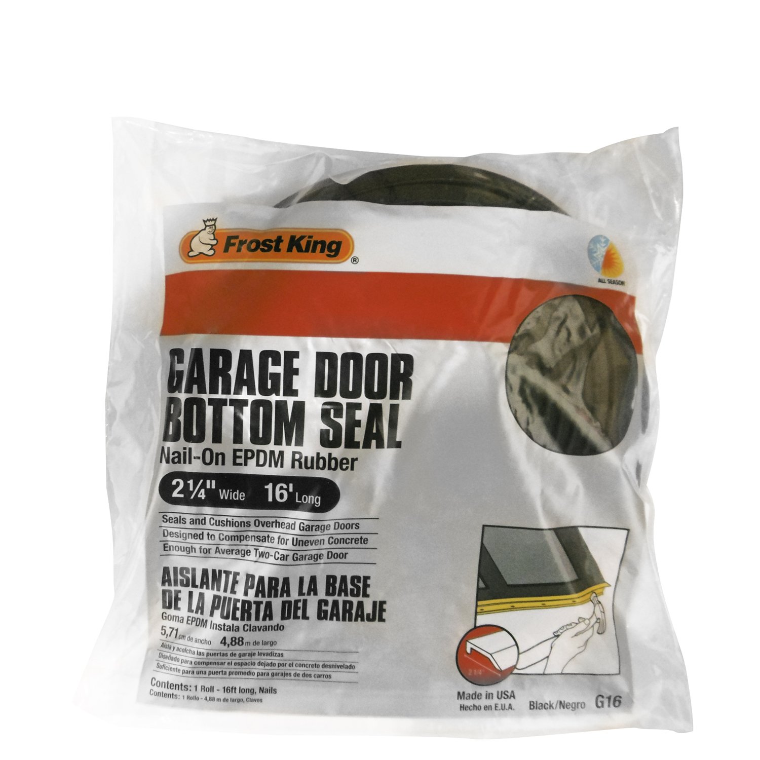Frost King G16H NailOn Rubber Garage Door Bottom Seal, 21/4Inch by