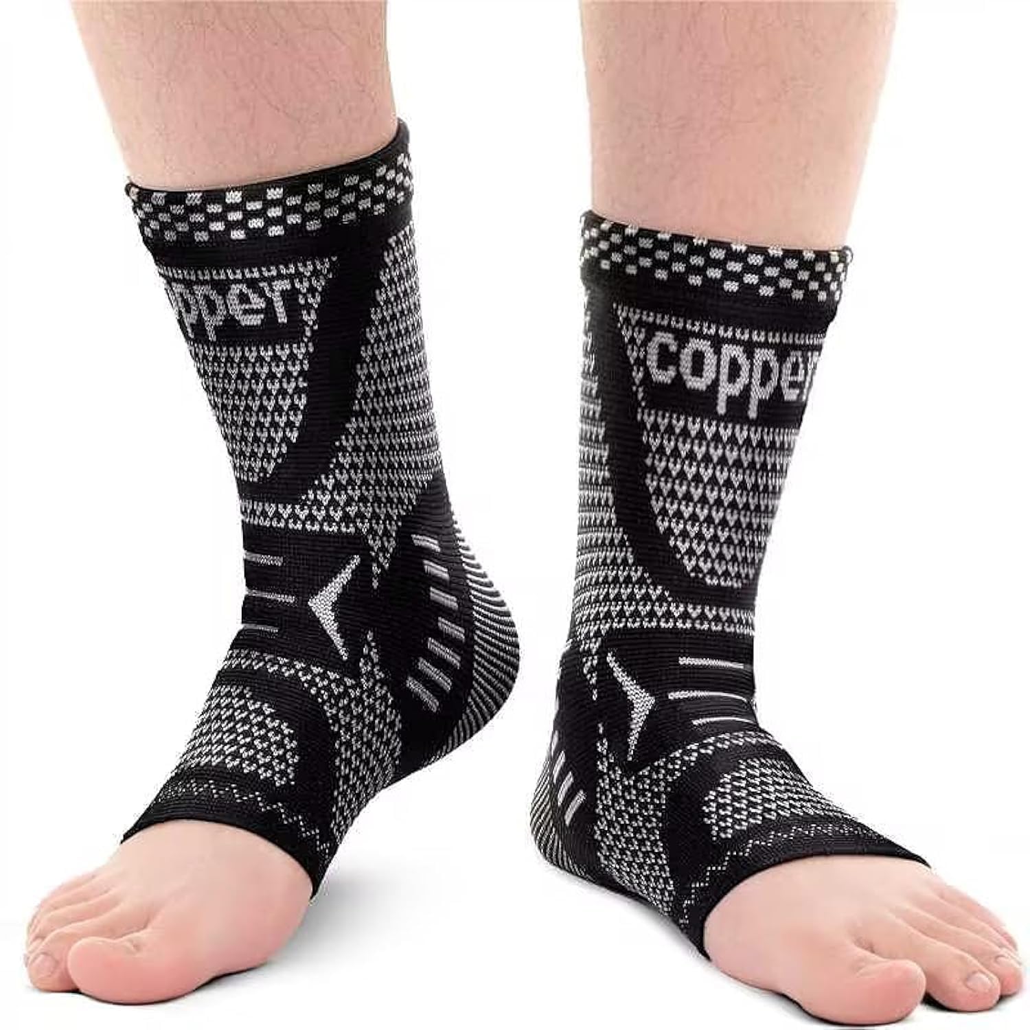 Photo 1 of INDEEMAX Copper Ankle Brace Ankle Compression Sleeve Support Ankle Brace for Women & Men, Achilles Tendonitis Brace, Plantar Fasciitis, Sports, Silver Black, XL