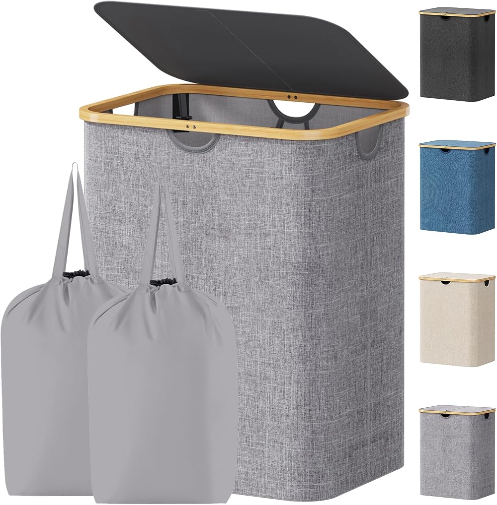 Lifewit 100L Laundry Basket with Lid Bamboo Handles Removable Inner Bag