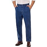 voeeron Pull On Elastic Waist Jeans for Men Full Elastic Waistband Loose Fit Denim Pants Easy Wear for Seniors